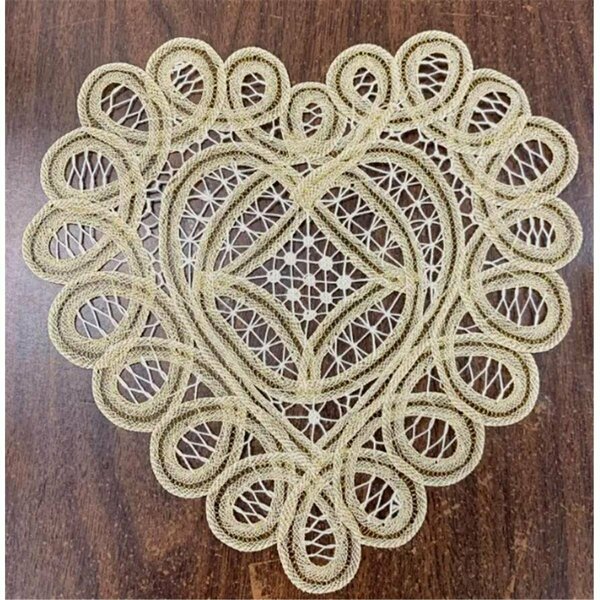 Tarifa 10 in. All Battenburg Heart Shape Gold Edwardian Crochet Doily TA3117385